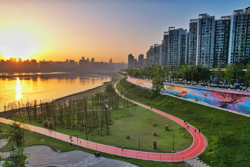 《大魚海棠》巨型壁畫亮相重慶南濱路雅巴洞江灘公園。郭旭攝