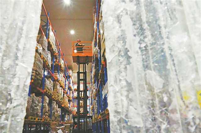 7月27日，沙坪壩區(qū)某物流公司的凍庫，工作人員正在對冷鏈?zhǔn)澄镞M(jìn)行理貨分揀。實習(xí)生 劉旖旎 攝\視覺重慶