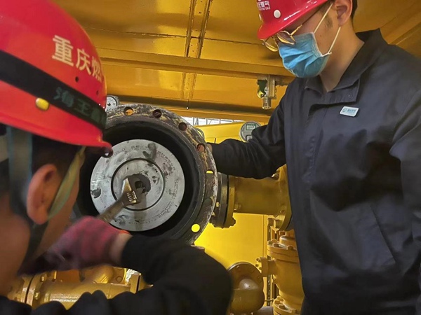 輸配分公司應(yīng)急維護(hù)人員檢修調(diào)壓計(jì)量柜。游華東攝