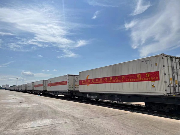 中老鐵路內(nèi)陸首趟冷鏈水果專列抵達(dá)重慶。黃振源攝