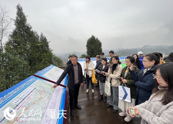 采訪團了解大足石刻站建設(shè)情況。人民網(wǎng) 胡虹攝
