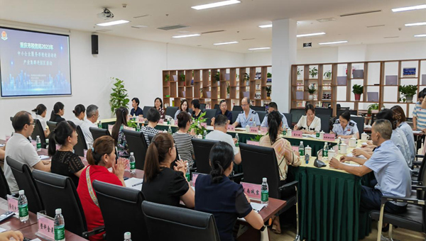 在重慶市九龍坡區(qū)西彭鋁產業(yè)園，稅務人員與企業(yè)座談，解答企業(yè)疑問。劉澤亮攝