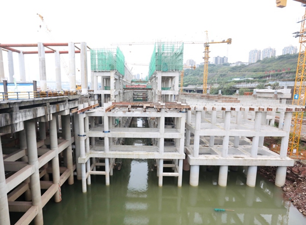 寸灘國際郵輪母港施工現(xiàn)場。項(xiàng)目部供圖