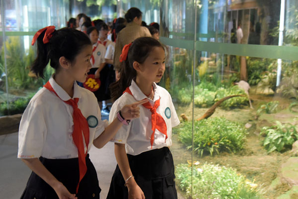 學(xué)生參觀生物館。重師附二小供圖