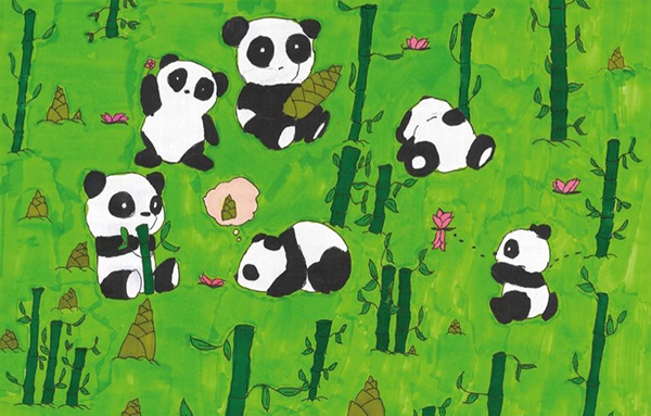 凱德希望小學(xué)的孩子們用充滿童真的畫作歡迎大熊貓“叻叻”回家。凱德集團供圖