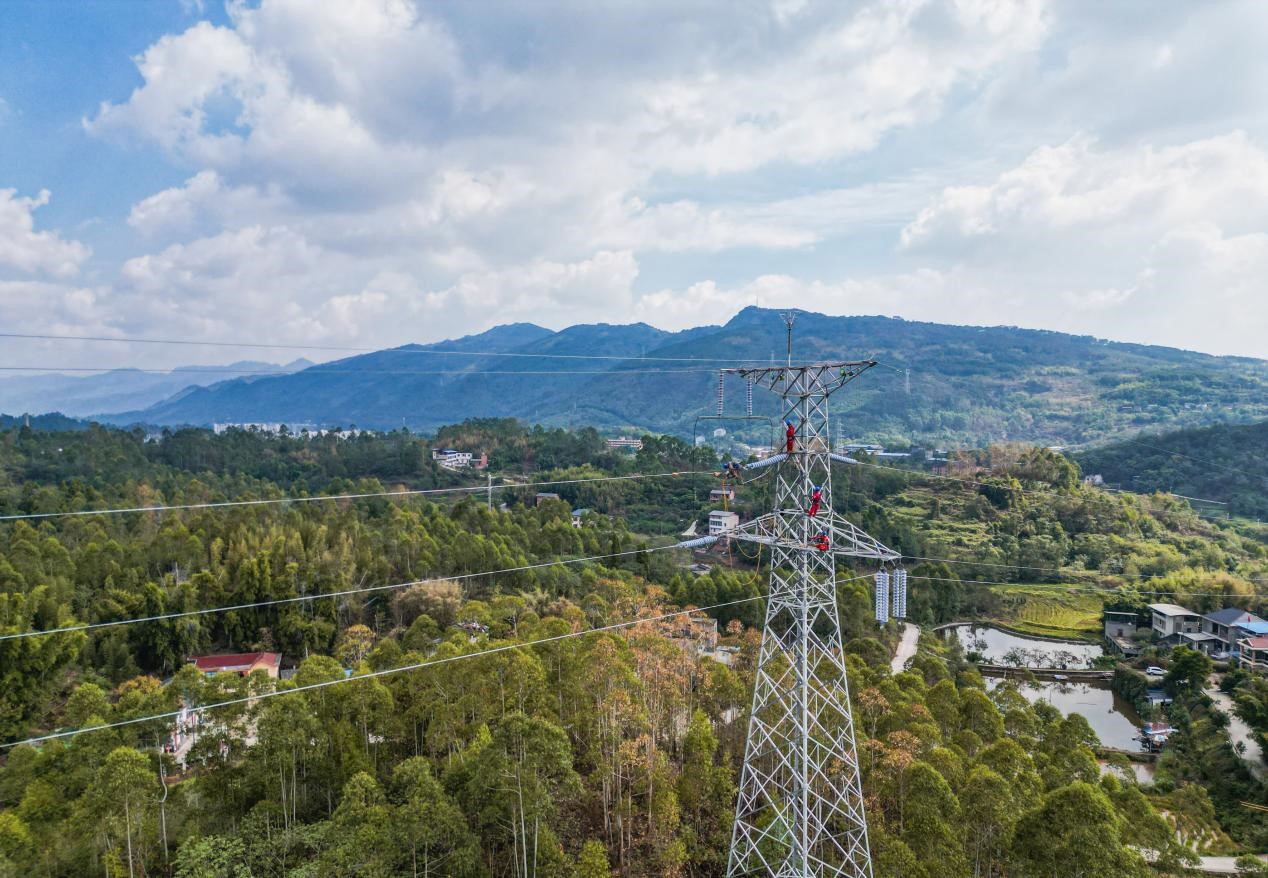 220千伏茶郵線檢修現(xiàn)場。國網(wǎng)重慶永川供電公司供圖