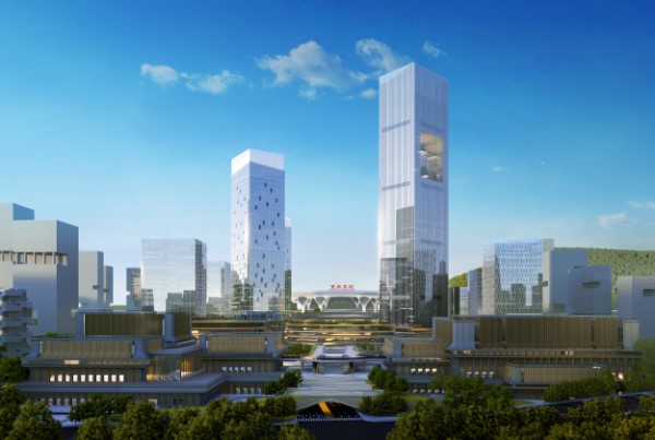 重慶東·樞紐城站前核心區(qū)效果圖。重慶交通開投樞紐集團(tuán)供圖