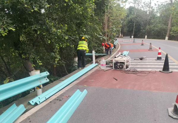 修補(bǔ)破損護(hù)欄。九龍坡區(qū)交通運(yùn)輸委員會(huì)供圖