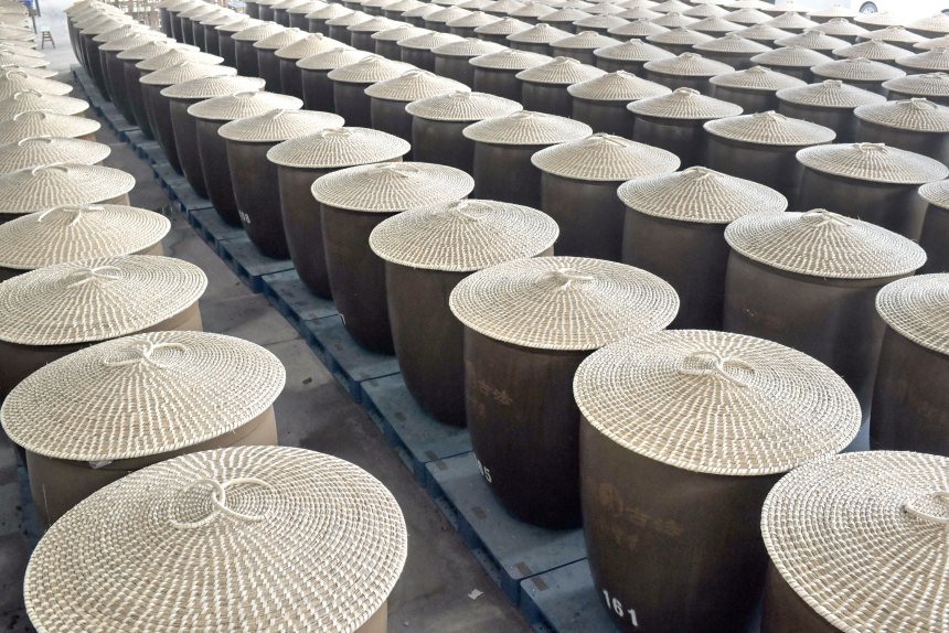 古法腌制榨菜區(qū)域，一個(gè)個(gè)陶壇引人注目。蔣海濤攝