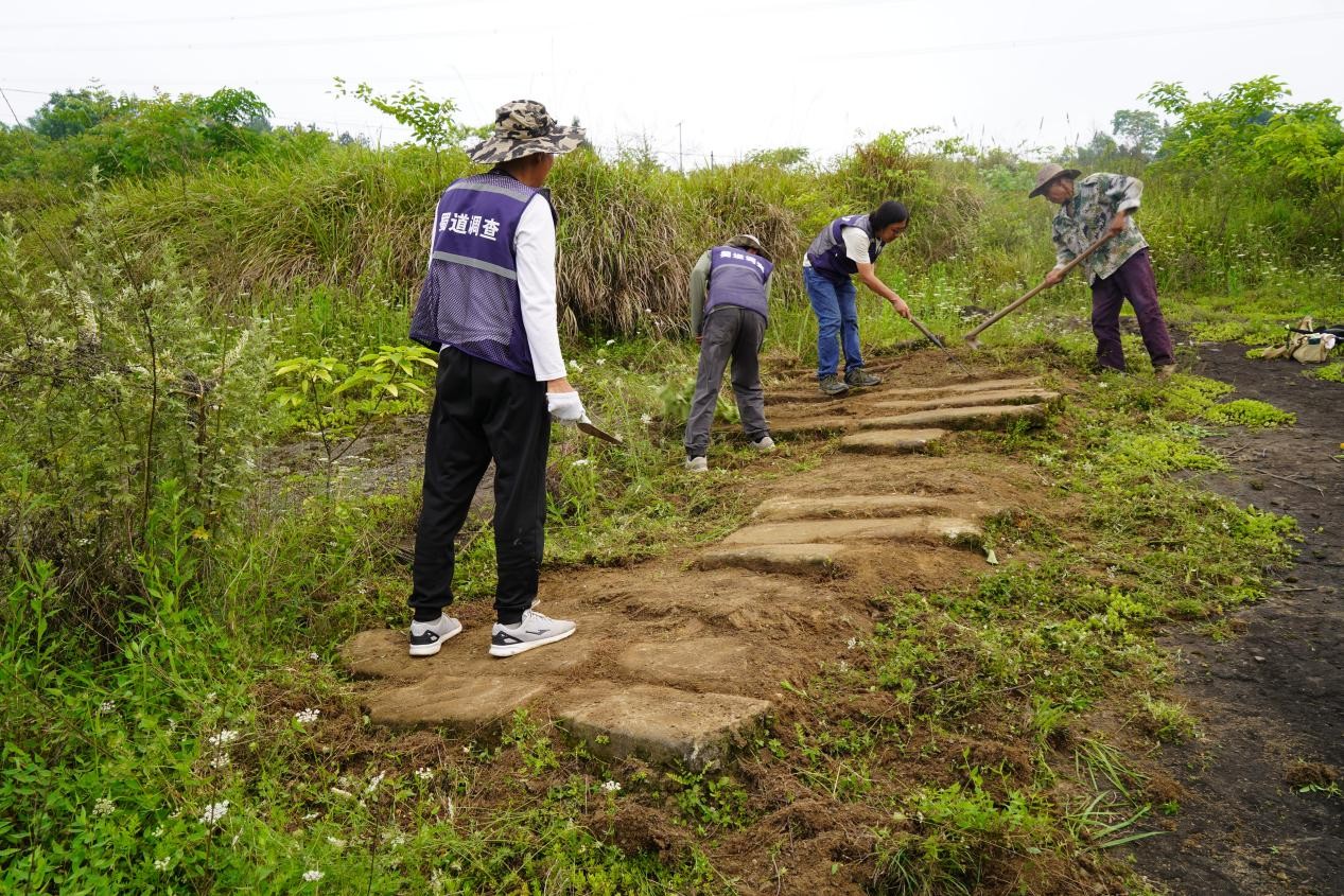 考古人員對(duì)古道遺存進(jìn)行清理。重慶市文物考古研究院供圖