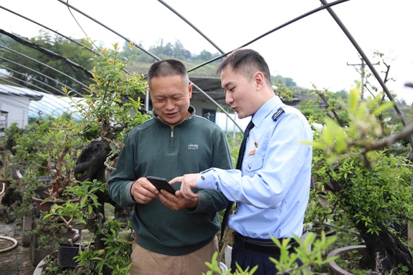 豐都縣稅務(wù)人員走進縣園博苗木種植場，講解涉農(nóng)稅收政策和納稅申報注意事項。張凌云攝