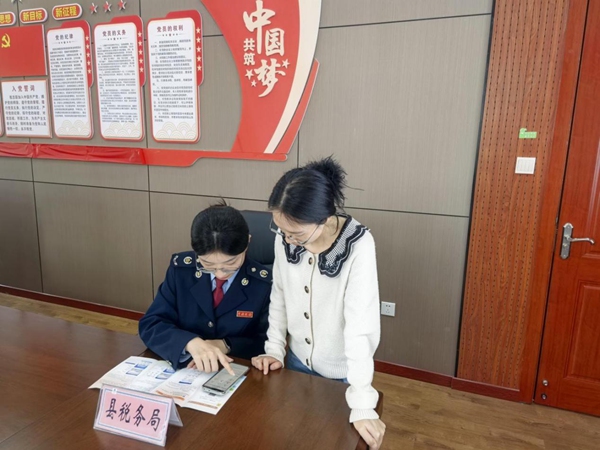 酉陽縣稅務(wù)人員輔導(dǎo)水利局職工辦理個稅綜合所得匯算。董舟徑攝