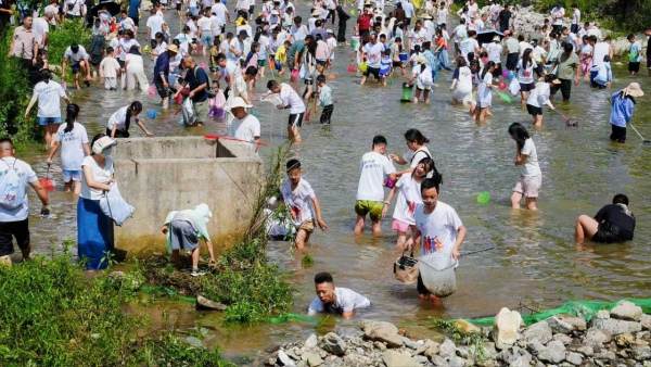 抓魚活動現(xiàn)場。東安鎮(zhèn)供圖