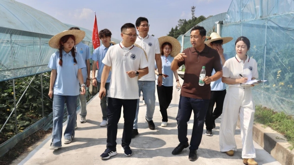 姜國強帶領(lǐng)團(tuán)隊成員參觀智慧農(nóng)業(yè)基地。重慶理工大學(xué)供圖