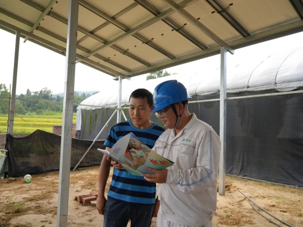 供電員工為王俊講解《社會(huì)責(zé)任報(bào)告》內(nèi)容。袁巧攝