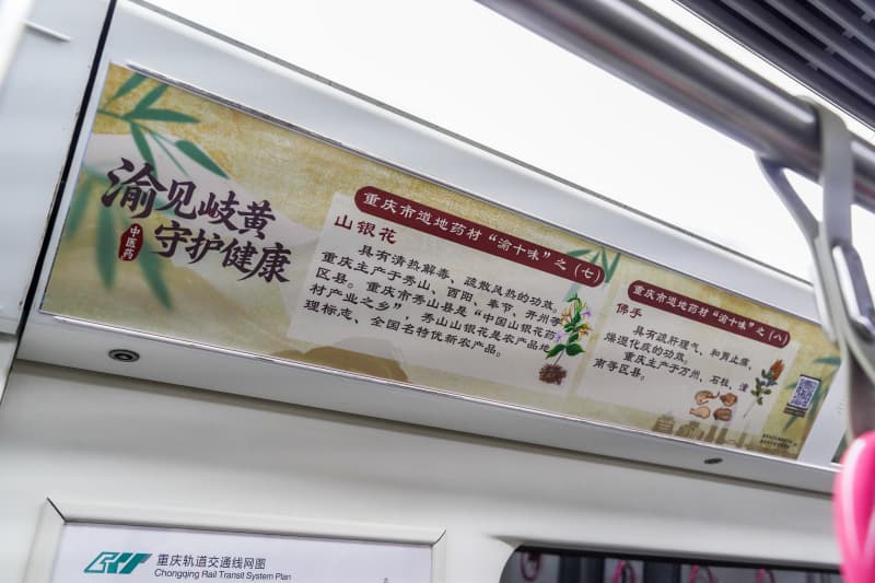 “渝見岐黃—城市之行”中醫(yī)藥文化主題軌道專列內(nèi)部。 市衛(wèi)生健康委供圖